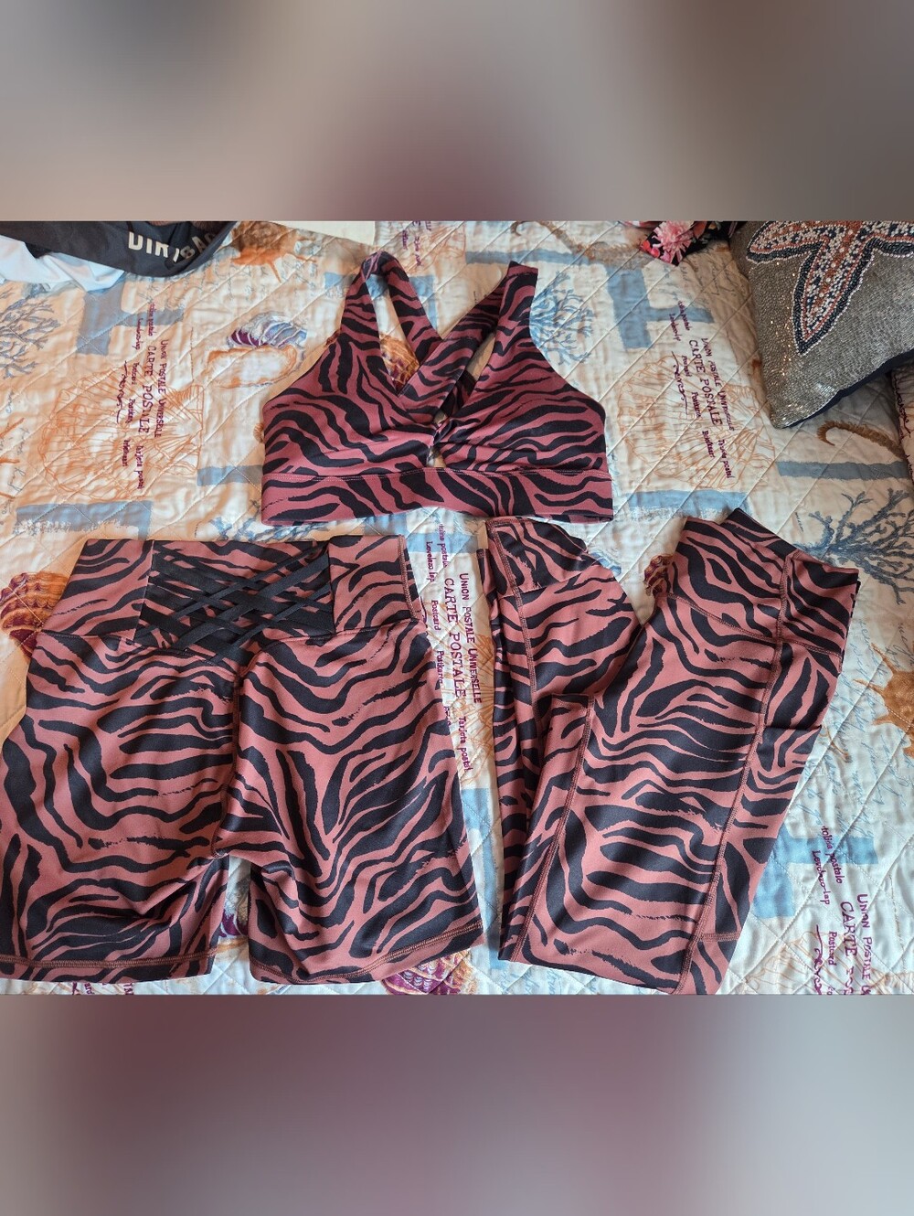 Fabletics Zebra Print Sports Bra, Shorts &  Leggings Set